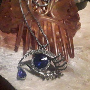 Eye Necklace On Silver Box Chain..Crying eye
